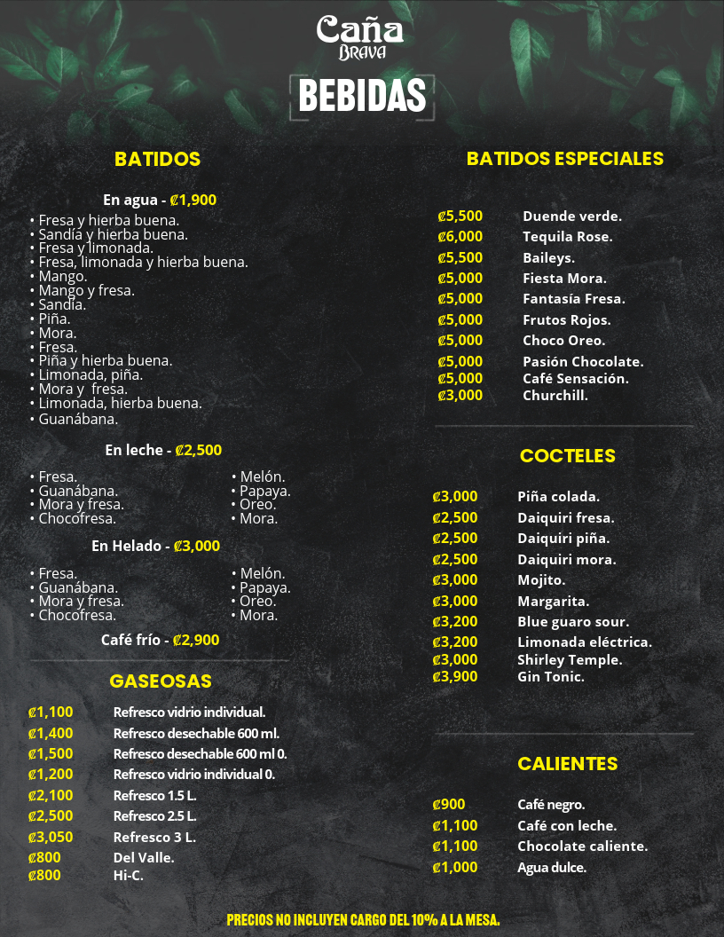 Menú de bebidas